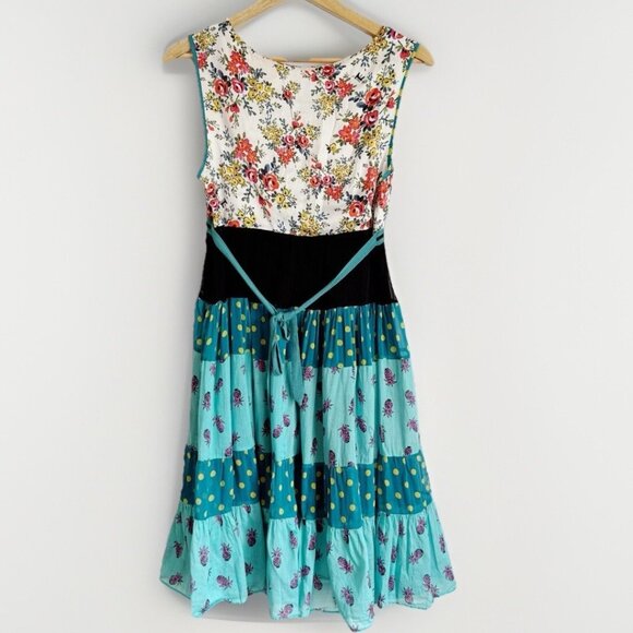 Tricot Chic Patchwork Sleeveless Tiered Midi Babydoll Dress 8 Boho Cottagecore - Picture 12 of 13